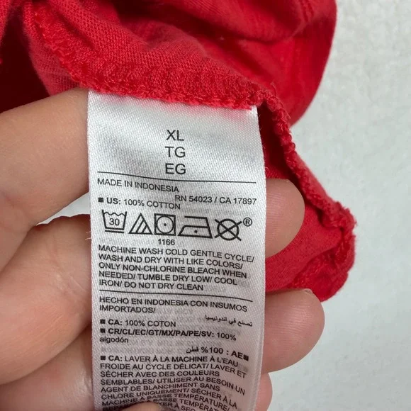 Old Navy Womens XL Red Slub Knit Poplin Puff Sleeve Blouse Top Cotton Relaxed - Picture 3 of 6